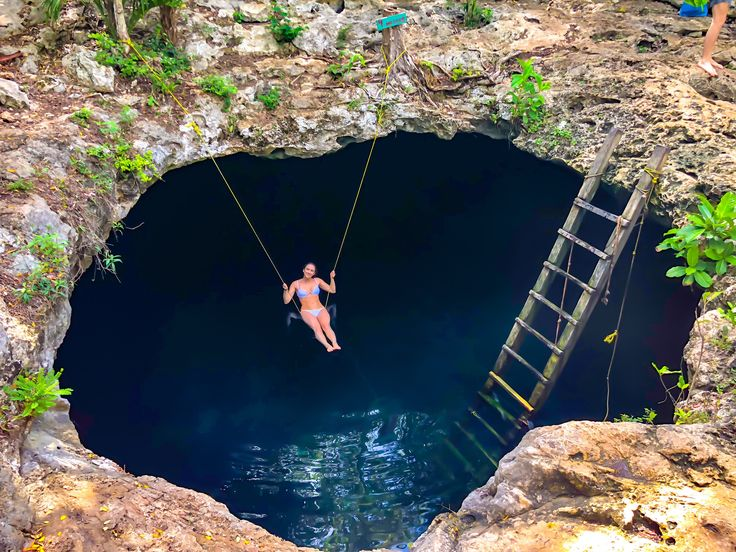 Cabarete cave swimming area with ladder and swing